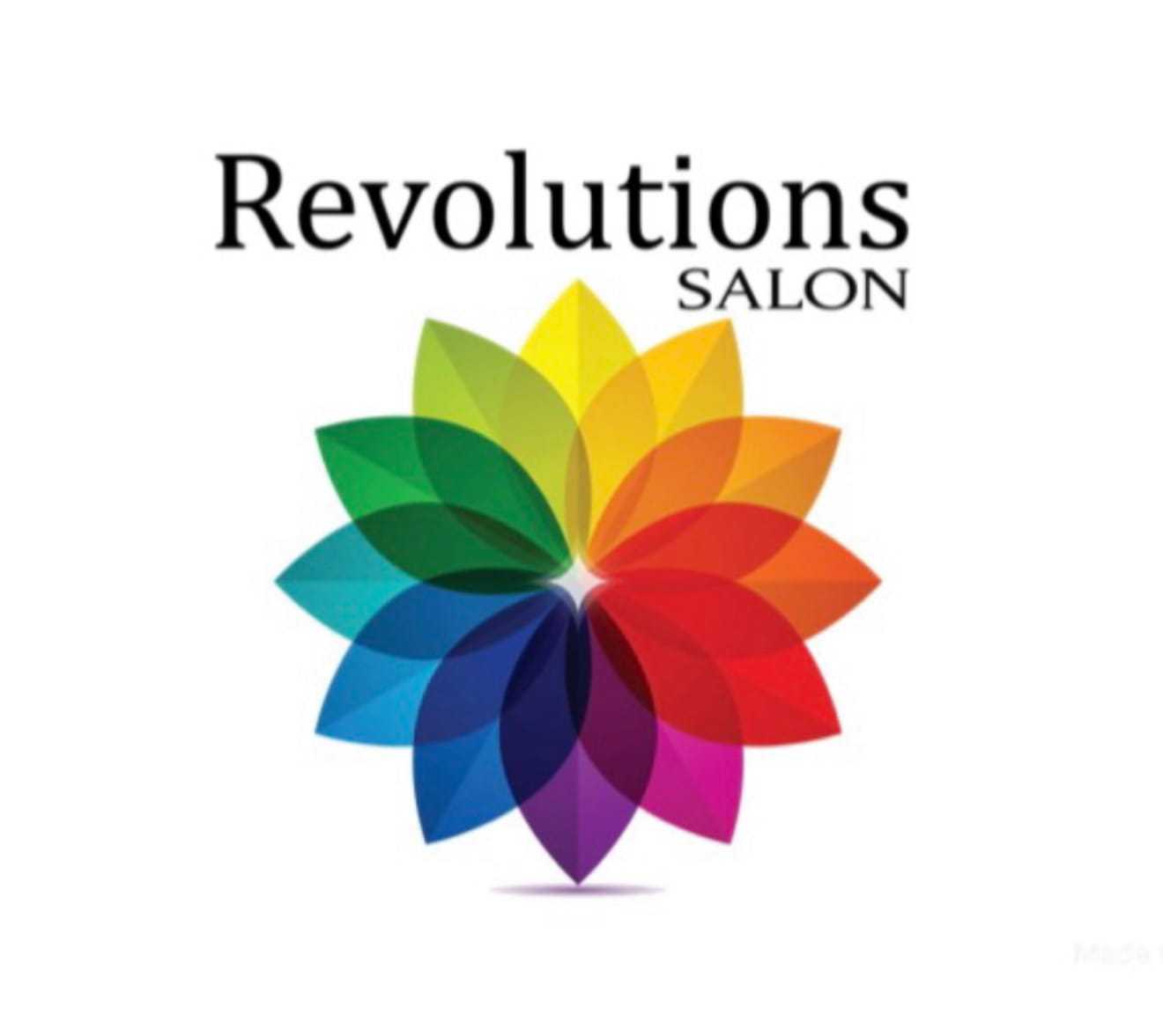 Colorful petal-shaped logo for Revolutions Salon.
